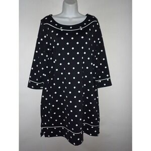 Lands End Navy Blue Polka Dot Swim Cover Up Dress 3/4 Sleeve Women Large 14-16